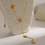 Goodies Label Stainless Steel Y-Ketting Bloemen & Crystal Goudkleurig