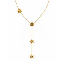 Goodies Label Stainless Steel Y-Ketting Bloemen & Crystal Goudkleurig