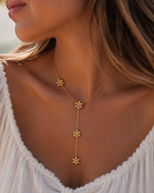 Goodies Label Stainless Steel Y-Ketting Bloemen & Crystal Goudkleurig