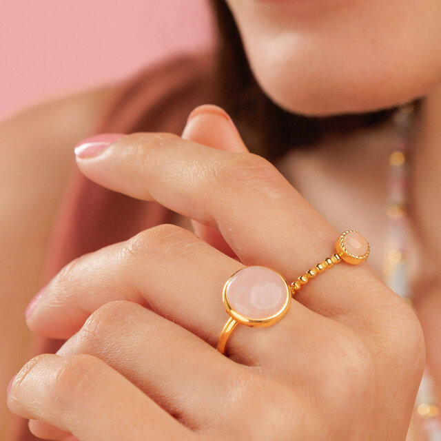 Bolletjes Ring met Ronde Edelsteen • Rose Quartz