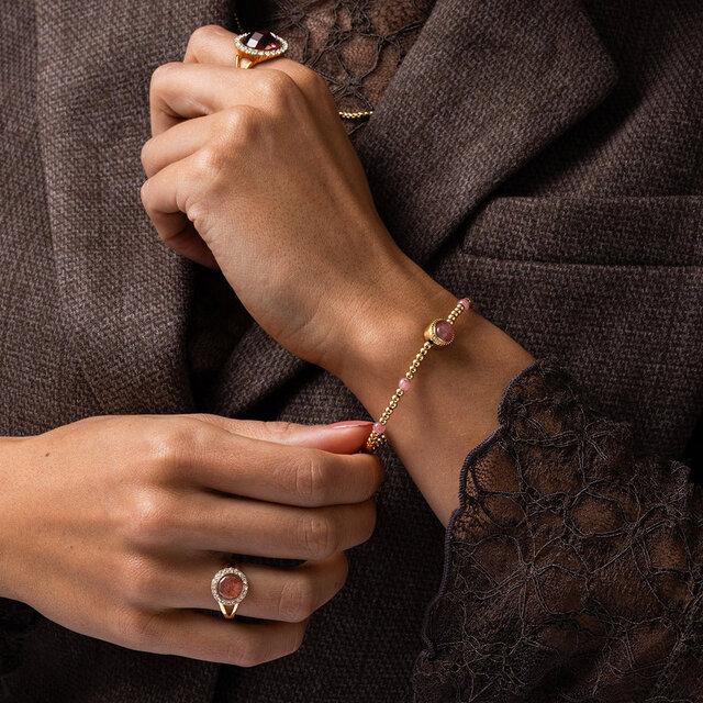 Elegante Ring met Edelsteen & Zirkonia • Berry Quartz