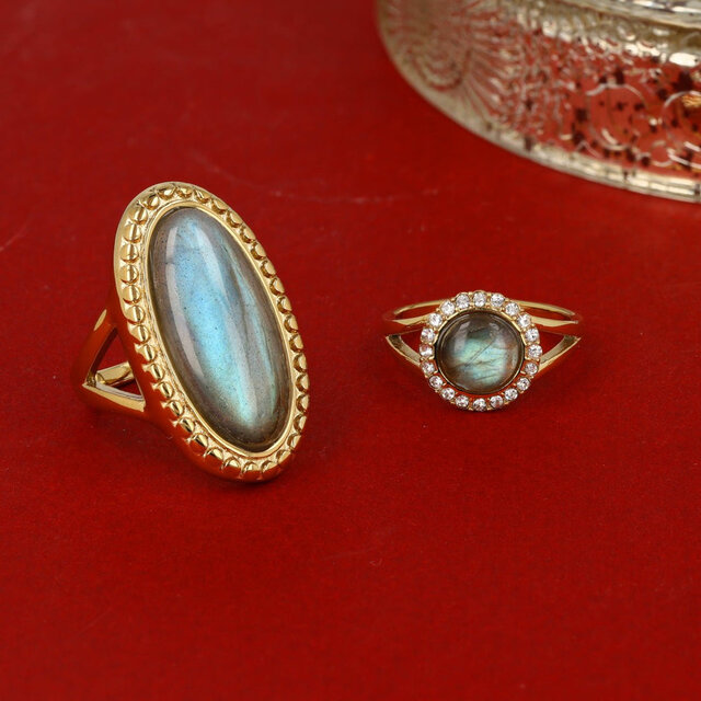 Elegante Ring met Edelsteen & Zirkonia • Labradorite