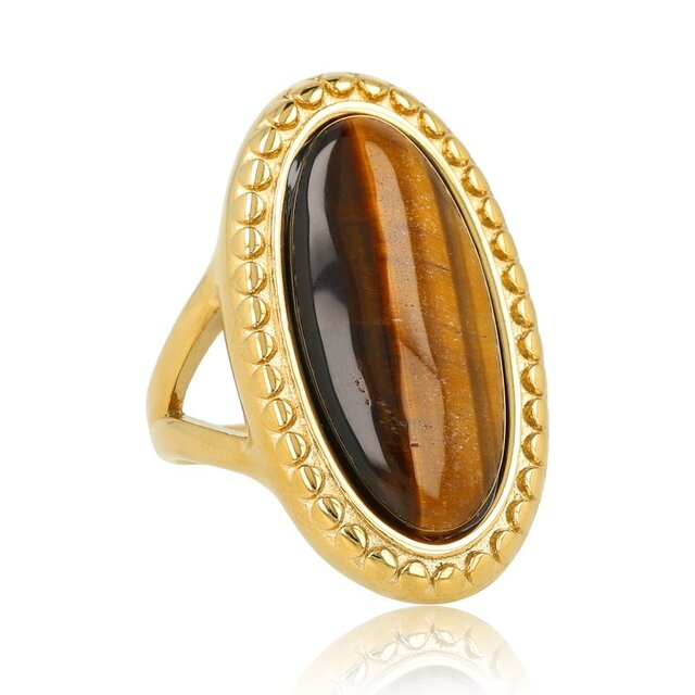 Vintage Ring met Ovale Edelsteen • Tiger Eye