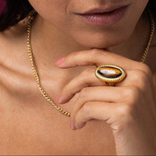 Vintage Ring met Ovale Edelsteen • Tiger Eye