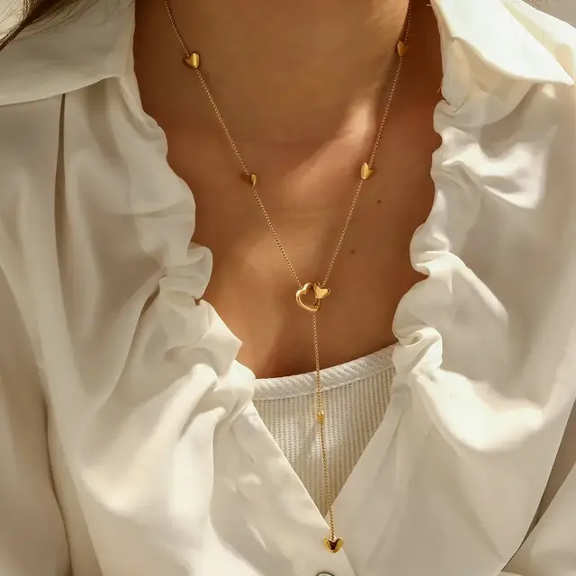 Goudkleurige Stainless Steel Hartjes Y-Ketting | Goodies