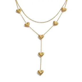Goudkleurige Stainless Steel Layered Hartjes Ketting | Goodies