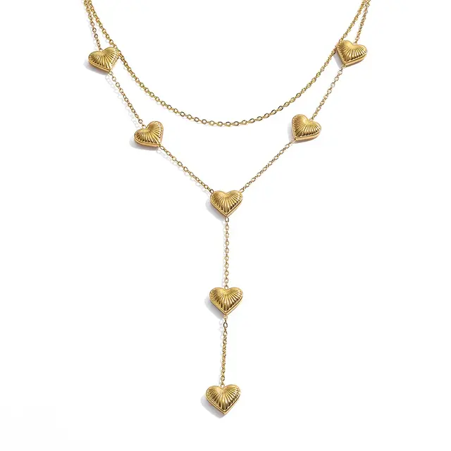 Goudkleurige Stainless Steel Layered Hartjes Ketting | Goodies