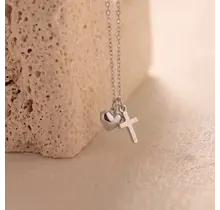 Zilverkleurige Stainless Steel Ketting met Hart & Kruis | Goodies