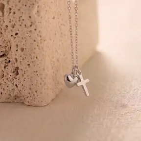Zilverkleurige Stainless Steel Ketting met Hart & Kruis | Goodies