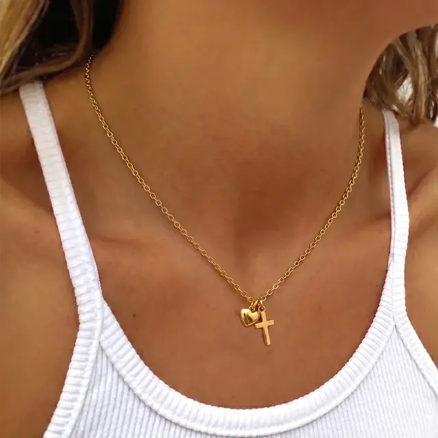 Goudkleurige Stainless Steel Ketting met Hart & Kruis | Goodies