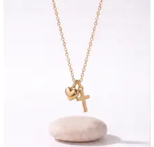 Goudkleurige Stainless Steel Ketting met Hart & Kruis | Goodies