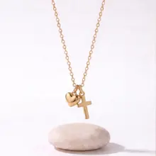 Goudkleurige Stainless Steel Ketting met Hart & Kruis | Goodies