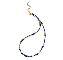Donkerblauwe Kralen Ketting Stainless Steel 40 + 5 cm | Goodies