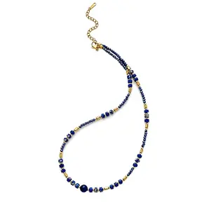 Donkerblauwe Kralen Ketting Stainless Steel 40 + 5 cm | Goodies