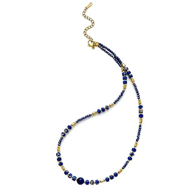 Donkerblauwe Kralen Ketting Stainless Steel 40 + 5 cm | Goodies