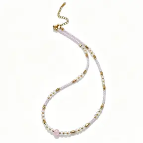 Lichtroze Kralen Ketting Stainless Steel 40 + 5 cm | Goodies