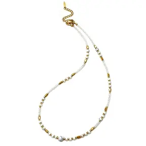Witte Kralen Ketting Stainless Steel 40 + 5 cm | Goodies
