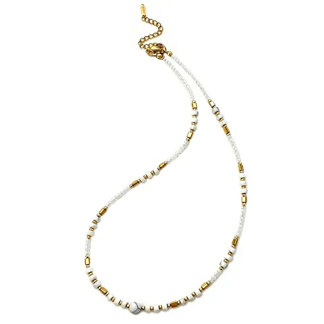Witte Kralen Ketting Stainless Steel 40 + 5 cm | Goodies
