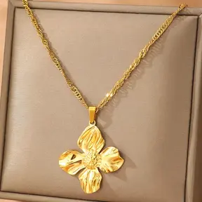 Goudkleurige Stainless Steel Bloem Ketting 50 cm | Goodies