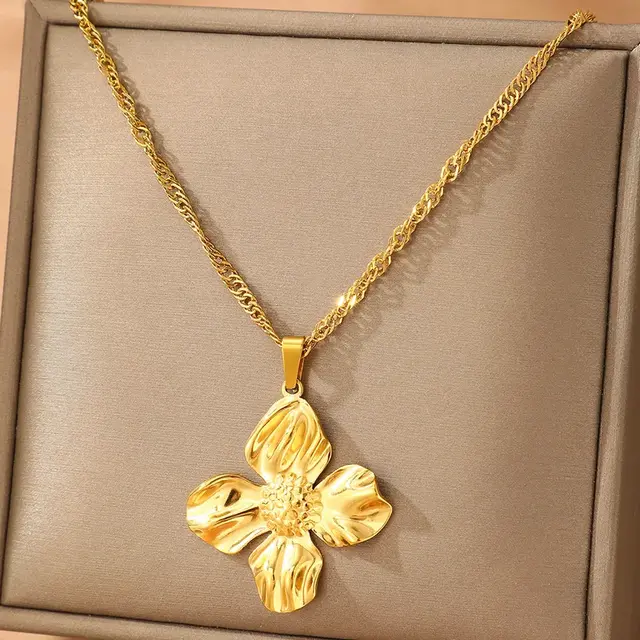 Goudkleurige Stainless Steel Bloem Ketting 50 cm | Goodies