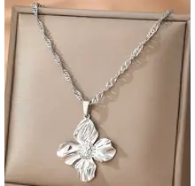 Zilverkleurige Stainless Steel Bloem Ketting 50 cm | Goodies