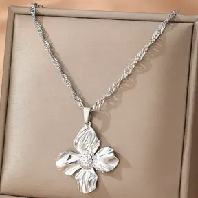 Zilverkleurige Stainless Steel Bloem Ketting 50 cm | Goodies