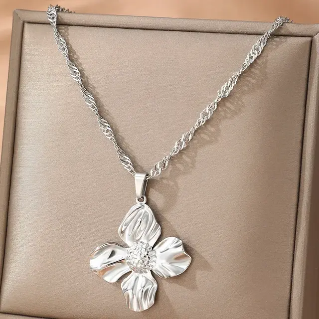 Zilverkleurige Stainless Steel Bloem Ketting 50 cm | Goodies