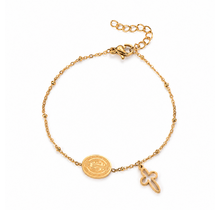 Goudkleurige armband met medaillon & kruis