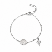 Zilverkleurige armband met medaillon & kruis