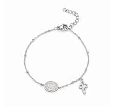 Zilverkleurige armband met medaillon & kruis