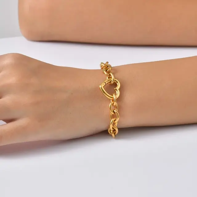 Goodies Label Goudkleurige Stainless Steel Schakelarmband met Hart Clicker
