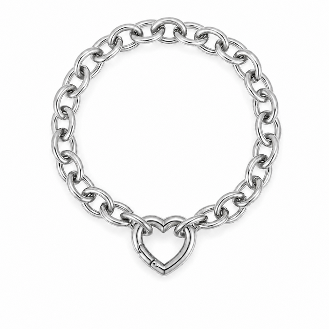 Goodies Label Zilverkleurige Stainless Steel Schakelarmband met Hart Clicker