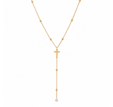 Goudkleurige Stainless Steel Kruis Y-Ketting met Zirconia | Goodies
