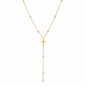 Goudkleurige Stainless Steel Kruis Y-Ketting met Zirconia | Goodies