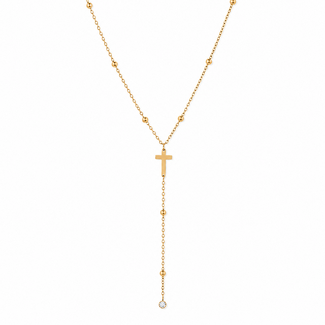 Goudkleurige Stainless Steel Kruis Y-Ketting met Zirconia | Goodies