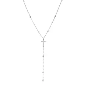 Zilverkleurige Stainless Steel Kruis Y-Ketting met Zirconia | Goodies