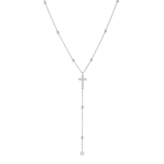 Zilverkleurige Stainless Steel Kruis Y-Ketting met Zirconia | Goodies