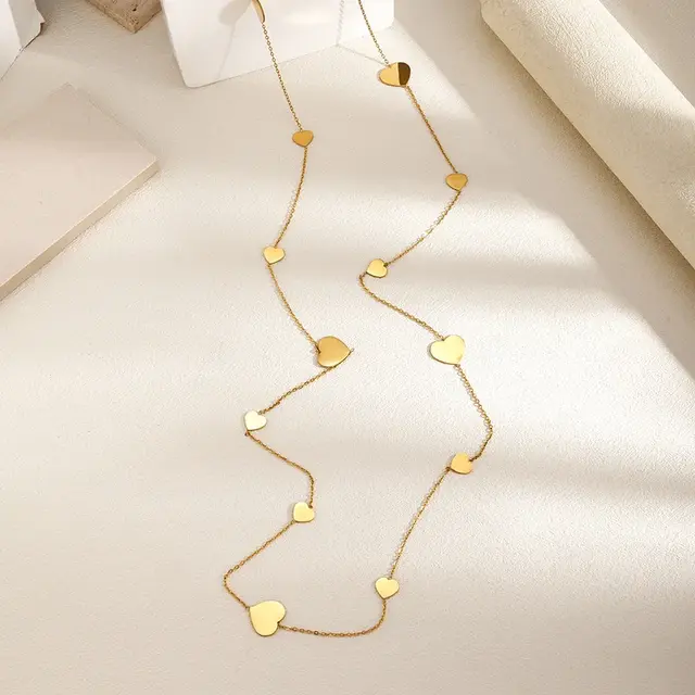 Goudkleurige Stainless Steel Lange Hartjes Ketting 95 + 5 cm | Goodies