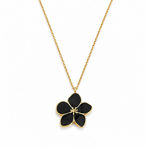 Goudkleurige Stainless Steel Bloem Ketting Zwart | Goodies
