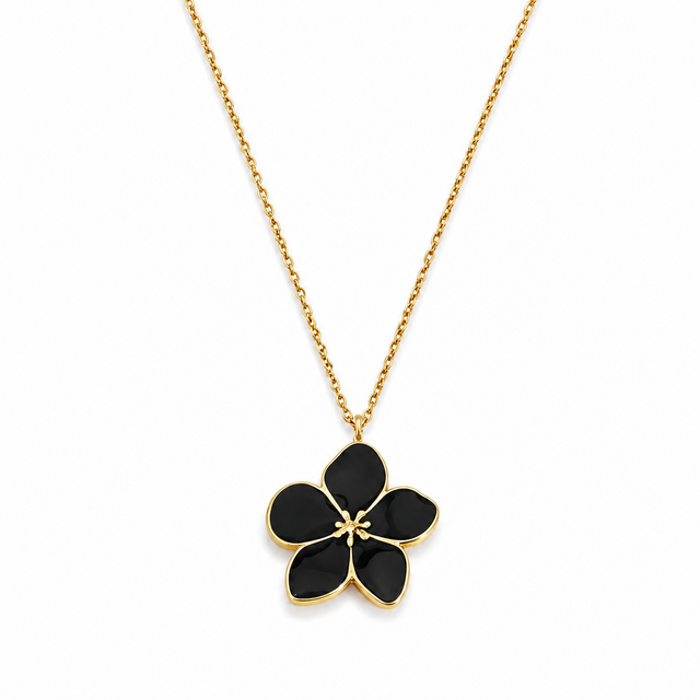 Goudkleurige Stainless Steel Bloem Ketting Zwart | Goodies