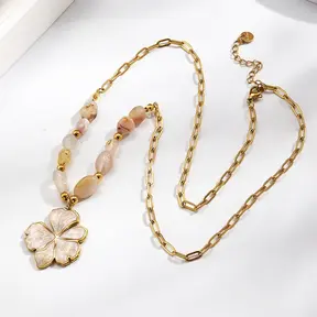 Goudkleurige Stainless Steel Ketting met Natuursteen & Bloem | Goodies