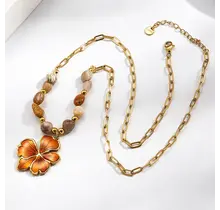 Goudkleurige Stainless Steel Natuursteen Ketting met Bloem 45 cm | Goodies