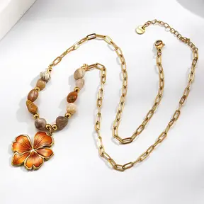 Goudkleurige Stainless Steel Natuursteen Ketting met Bloem 45 cm | Goodies
