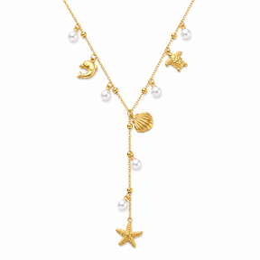 Goudkleurige Stainless Steel Zee Y-Ketting met Parel Details 40 + 5 cm | Goodies