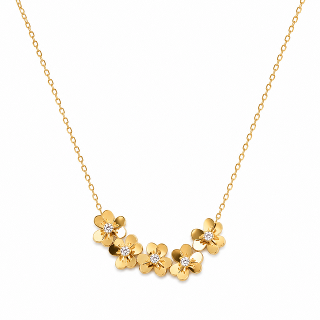 Goudkleurige Stainless Steel Bloemen Ketting met Zirconia 40 + 5 cm | Goodies