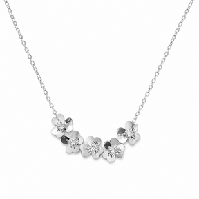 Zilverkleurige Stainless Steel Bloemen Ketting met Zirconia 40 + 5 cm | Goodies