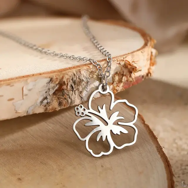 Zilverkleurige Stainless Steel Hibiscus Ketting 50 cm | Goodies