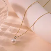 Goudkleurige Stainless Steel Parel Ketting met Zirconia | Goodies