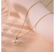 Goudkleurige Stainless Steel Parel Ketting met Zirconia | Goodies