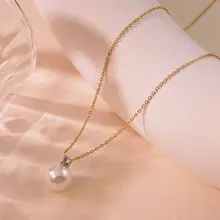 Goudkleurige Stainless Steel Parel Ketting met Zirconia | Goodies